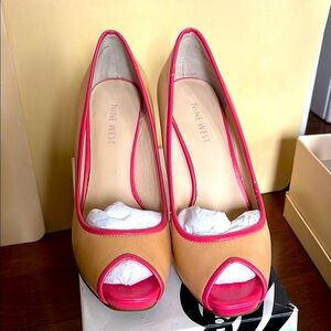 Nine West Women's Tan and Pink Peep Toe Heels